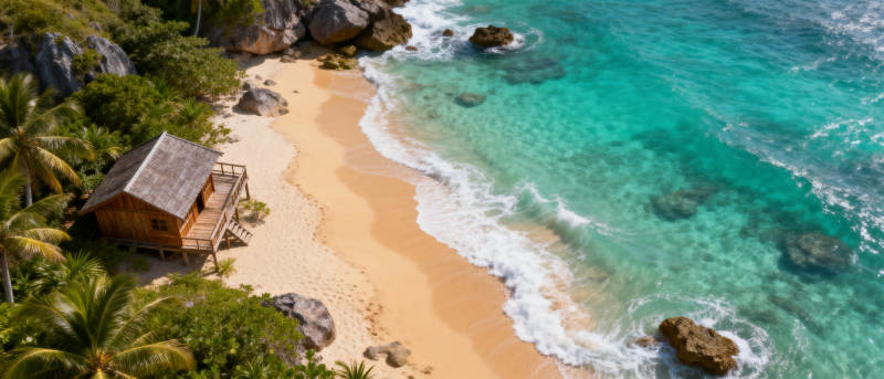 热带海滩小屋图片