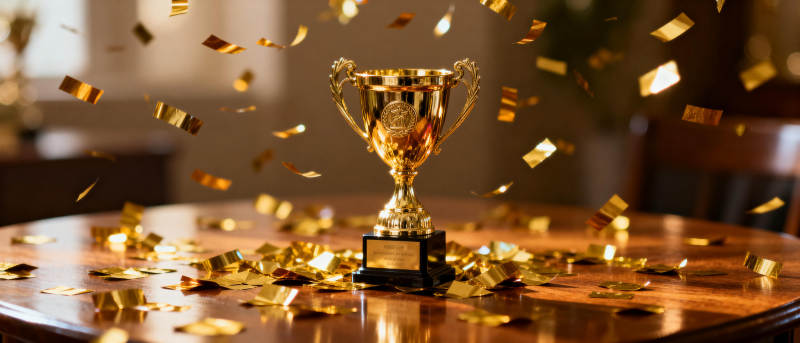 金杯闪耀 彩带飞舞图片