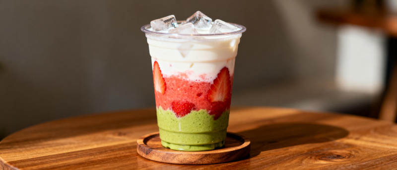 草莓抹茶奶昔图片