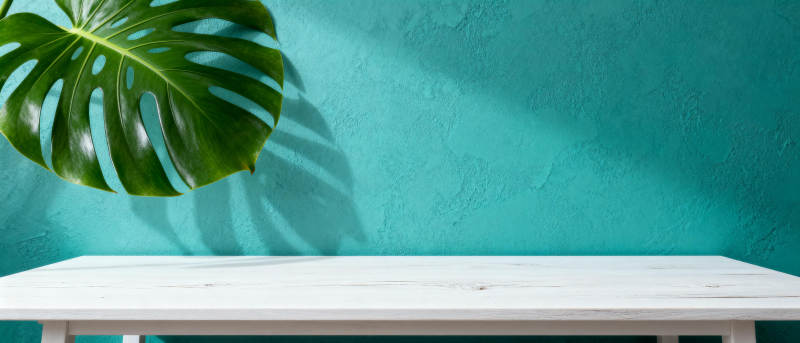 绿叶映衬白桌图片