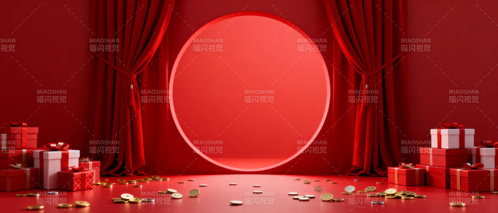 红色舞台礼盒环绕图片
