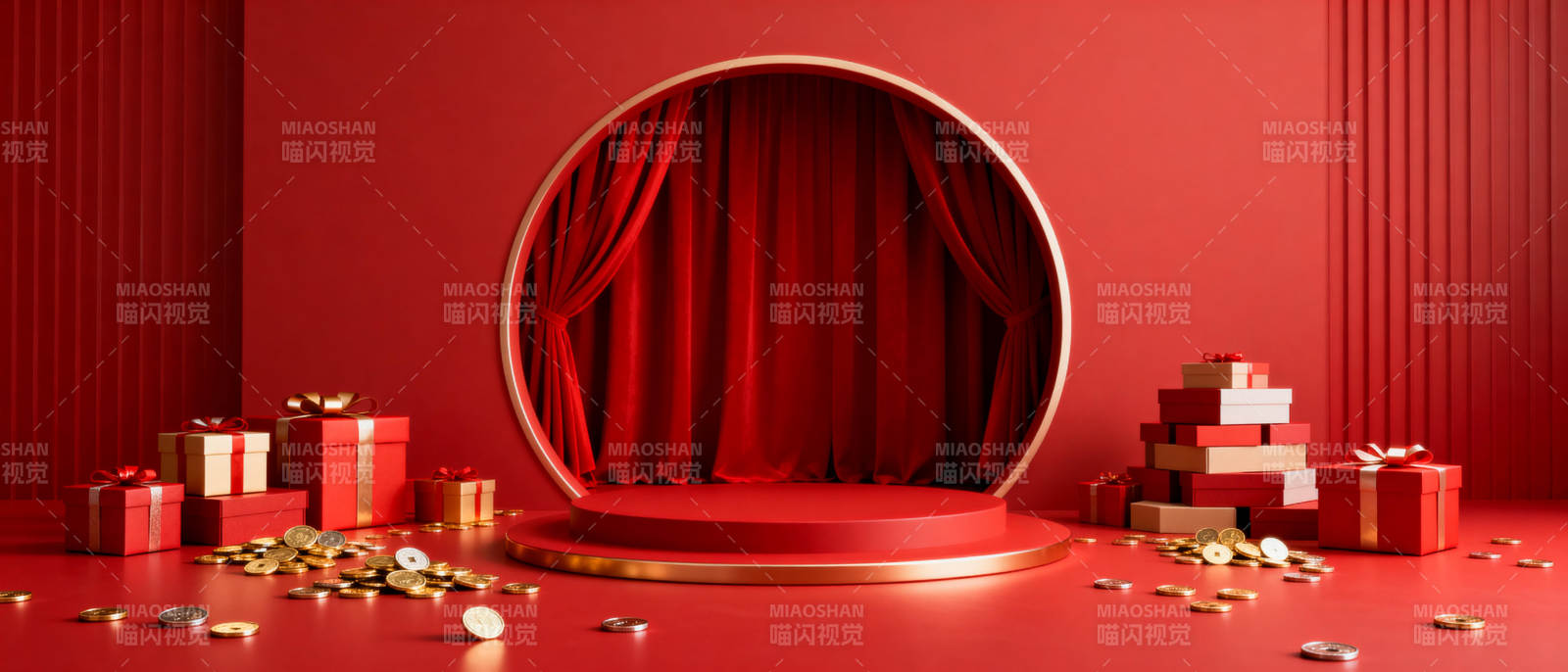 红色舞台礼盒环绕图片