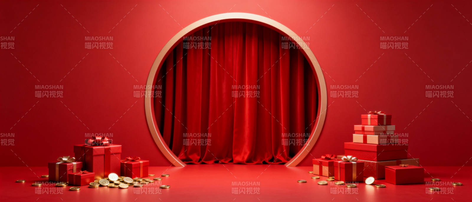 红色舞台礼盒场景图片