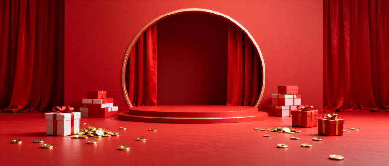 红色舞台礼盒场景图片