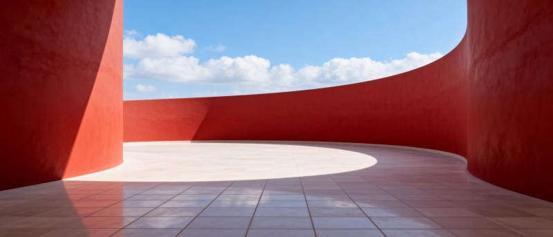 红色弧形建筑空间图片