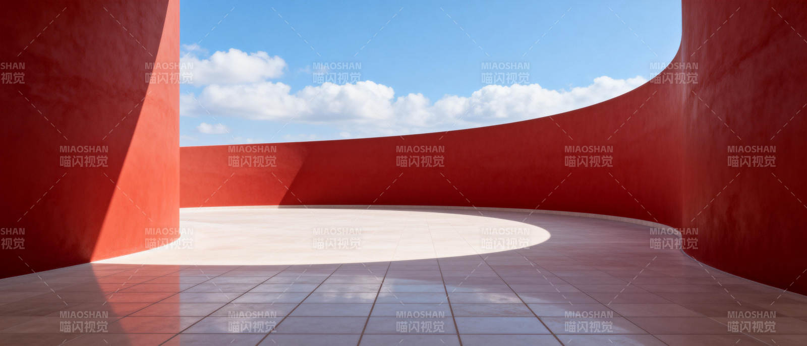 红色弧形建筑空间图片
