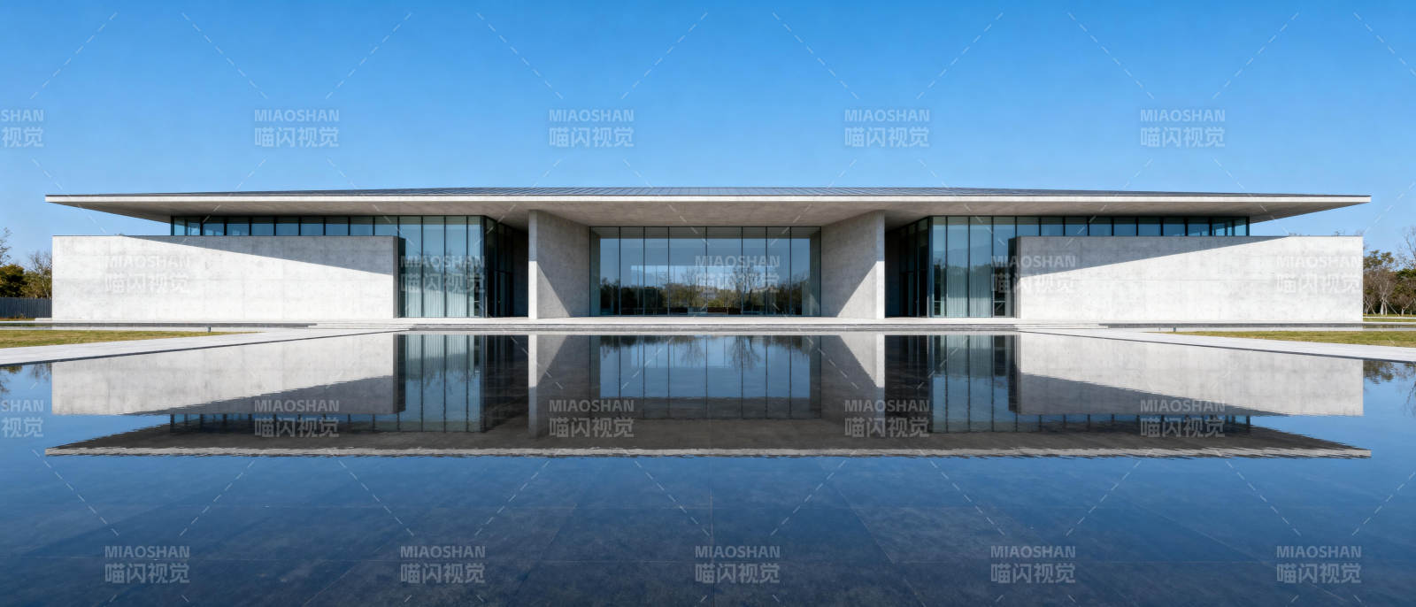 现代建筑倒影湖景图片