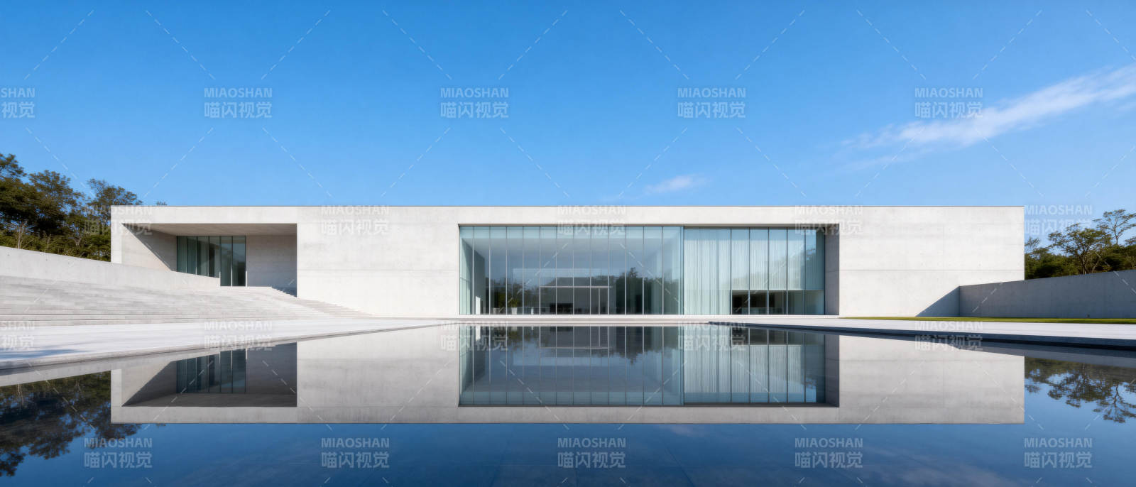 现代建筑倒影池图片