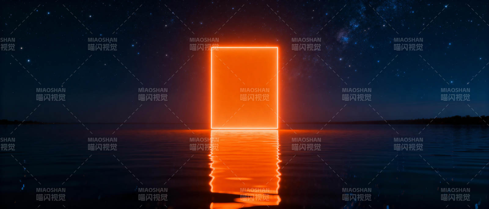 橙色光门映水夜空图片
