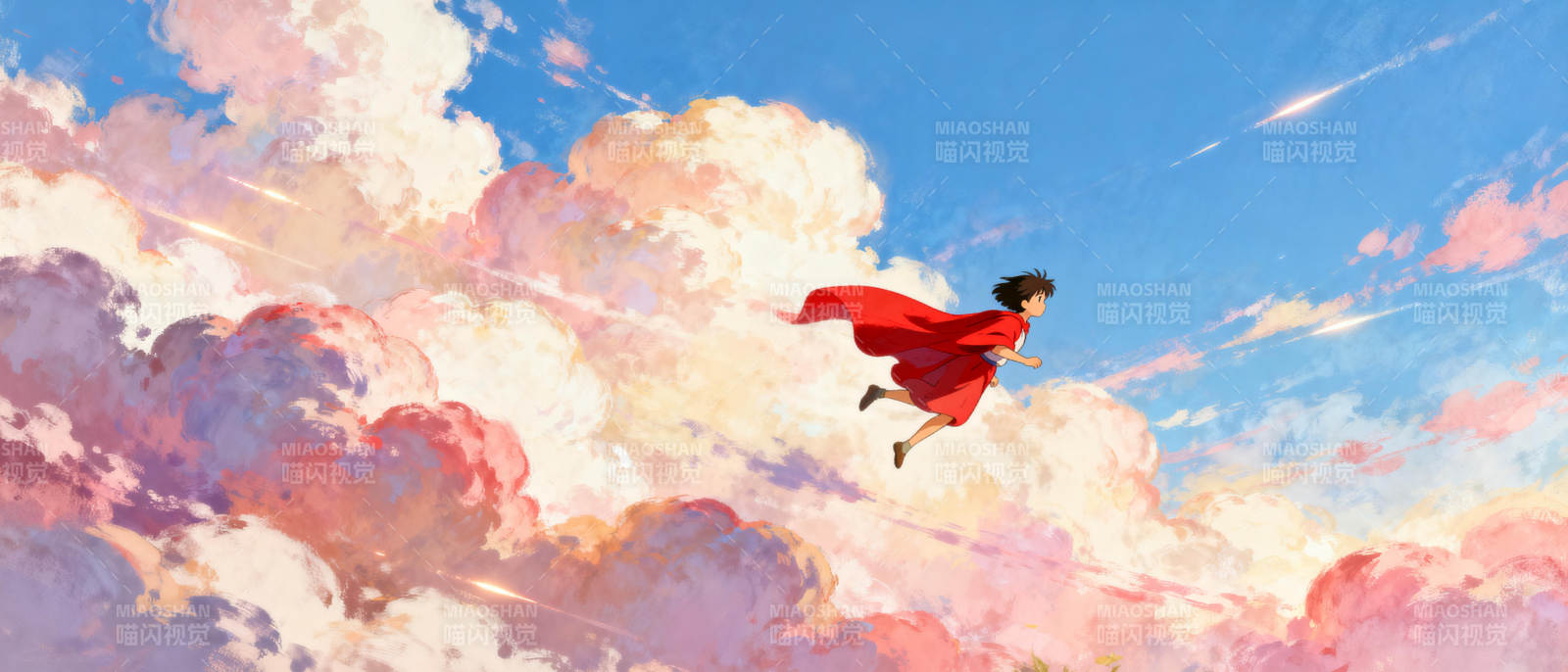 红衣少女飞越云海图片