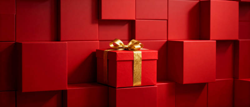 红色礼盒 金色丝带图片