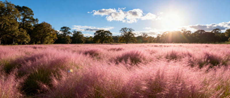 粉红草海日出图片
