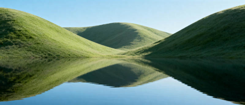 绿丘映水图片