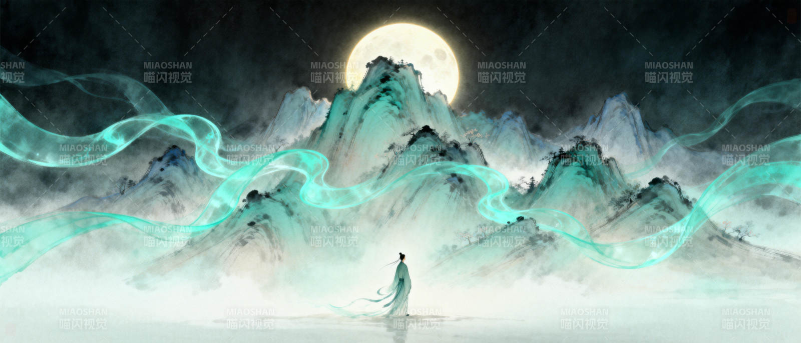 月下孤影山河梦图片