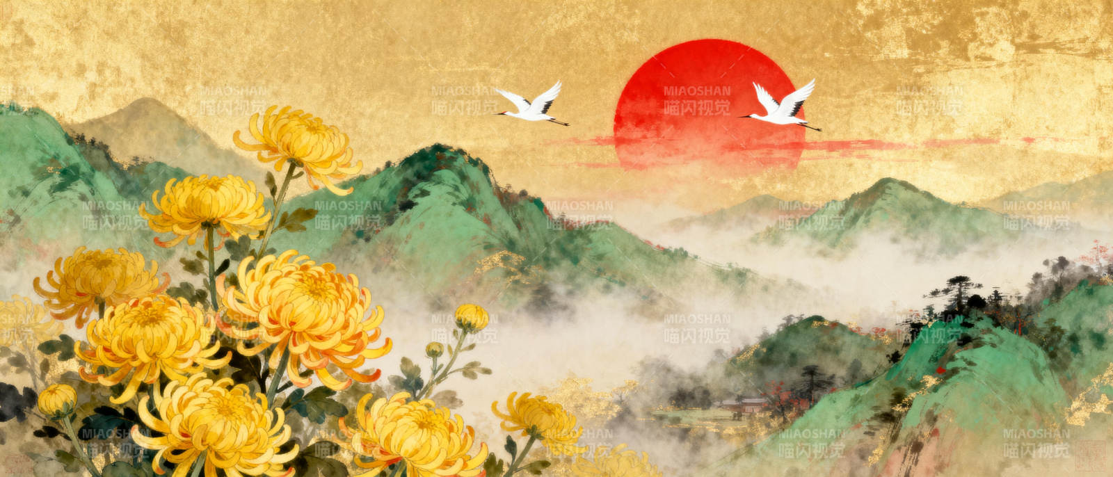 秋山菊影日落时图片