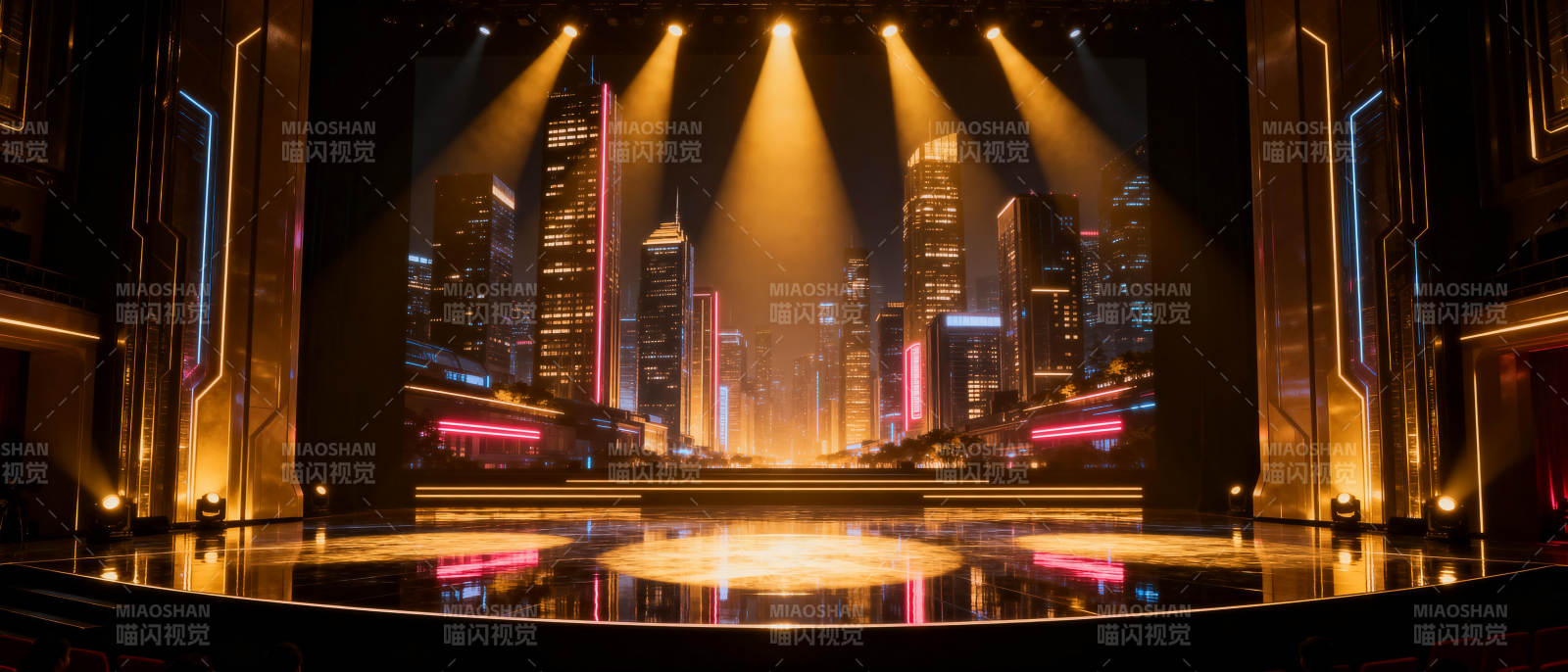 霓虹都市舞台夜景图片