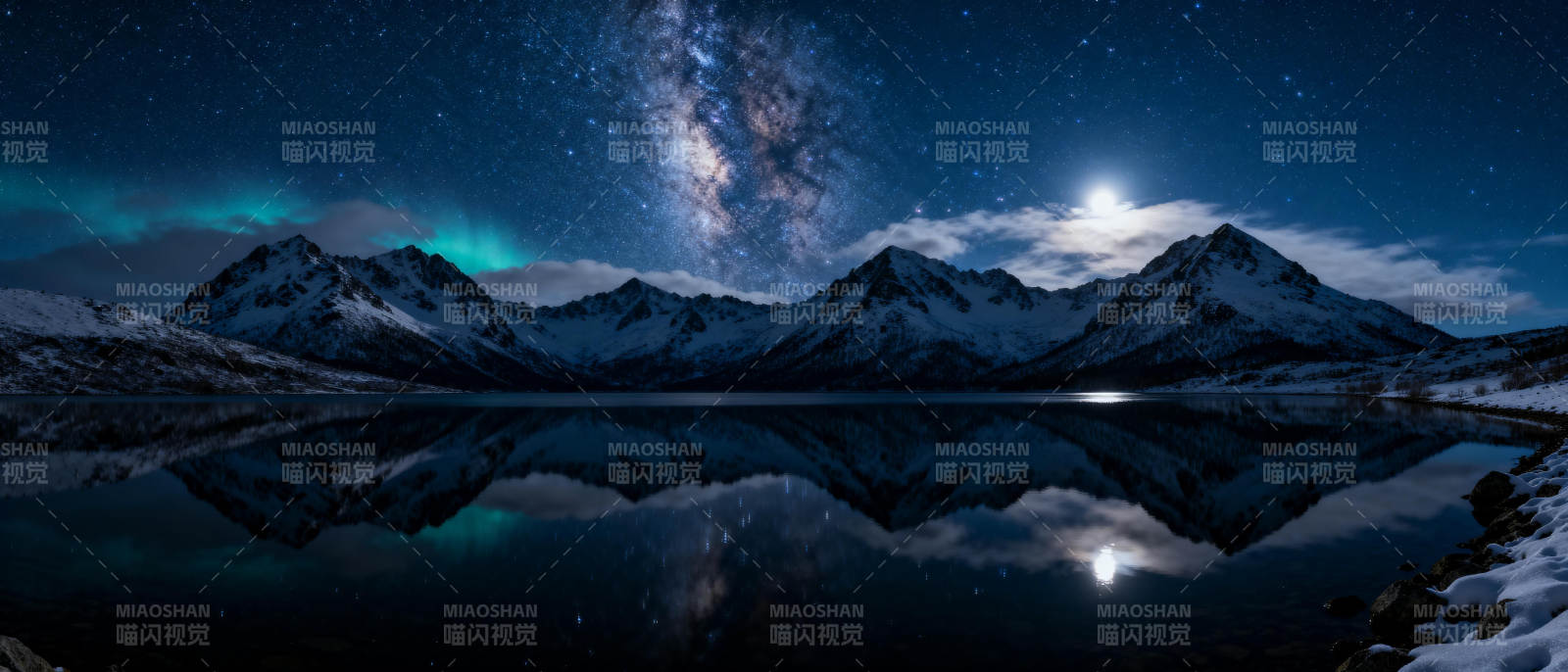 星河映雪山图片