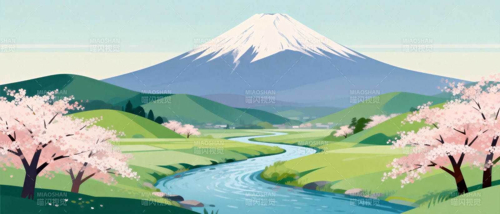 富士山下樱花溪图片