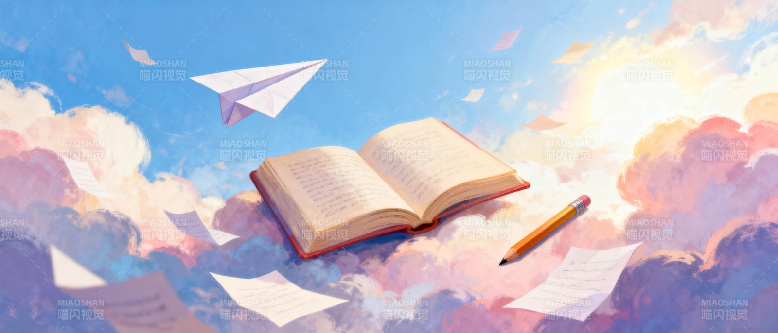 书页飞向天空图片