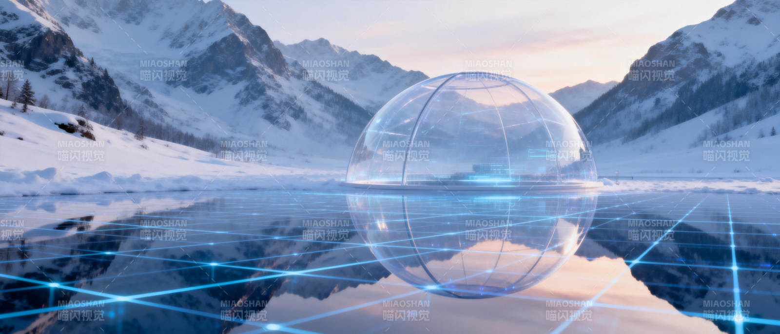 冰湖上的透明球体图片