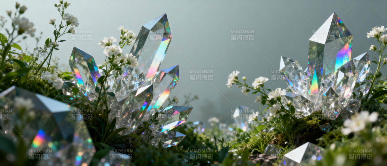 晶莹剔透的水晶花丛图片
