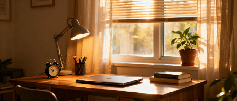 温馨书桌晨光图片