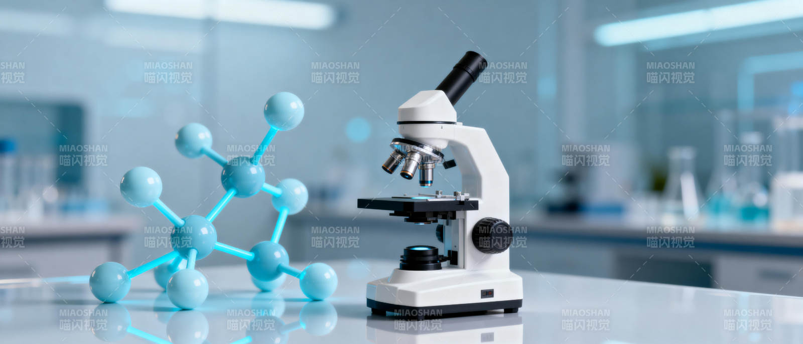 实验室显微镜与分子模型图片