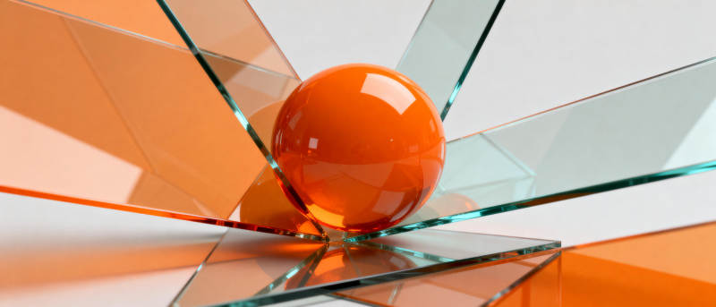 橙球映玻璃镜面图片