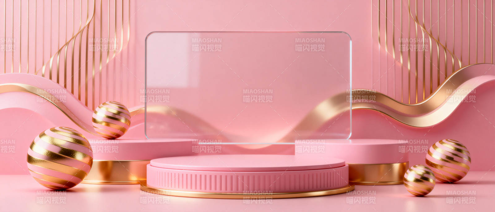 粉色舞台金色装饰图片