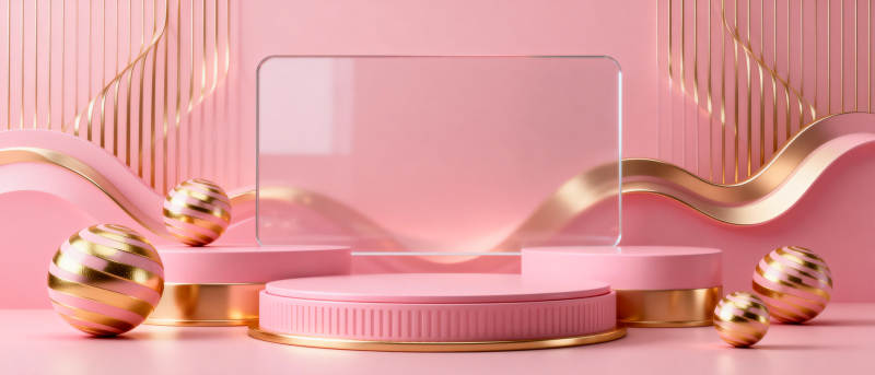 粉色舞台金色装饰图片