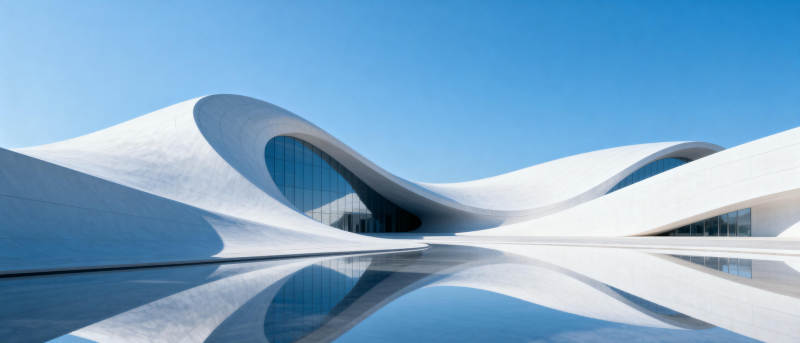 流线建筑倒影图片