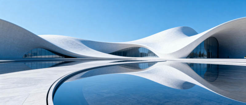 流线建筑倒影图片