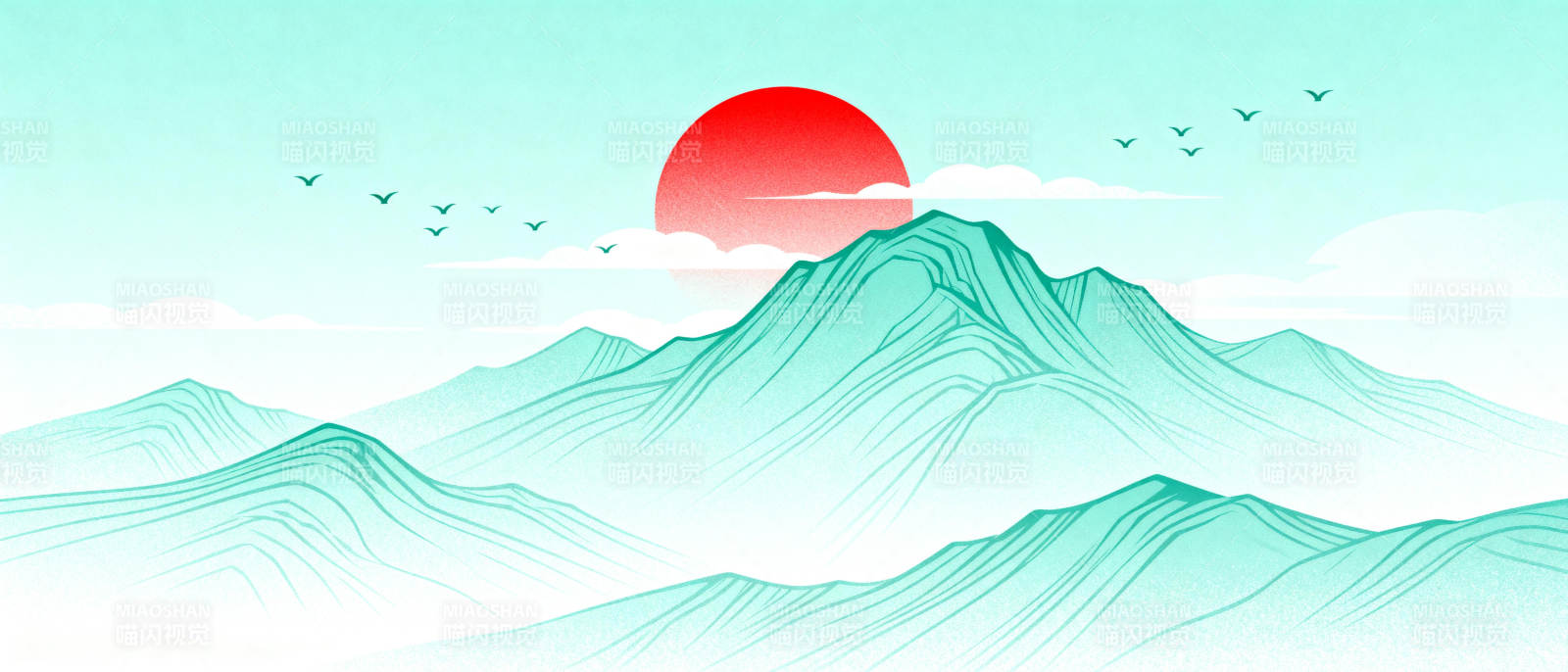 山间日出 飞鸟归林图片