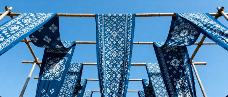 蓝印花布迎风飘图片