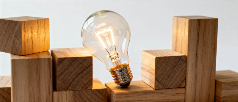 灯泡与木块创意组合图片