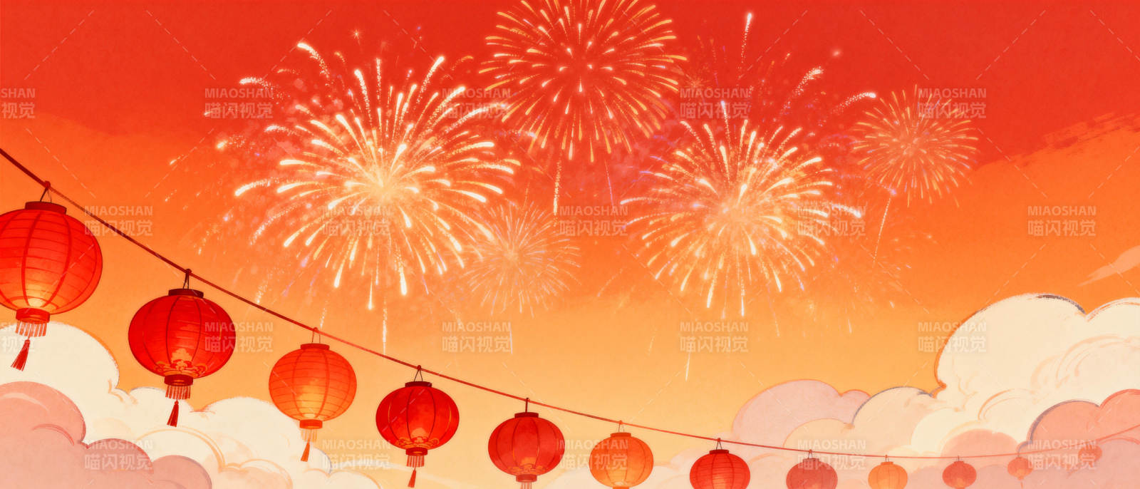 烟花映红天际图片