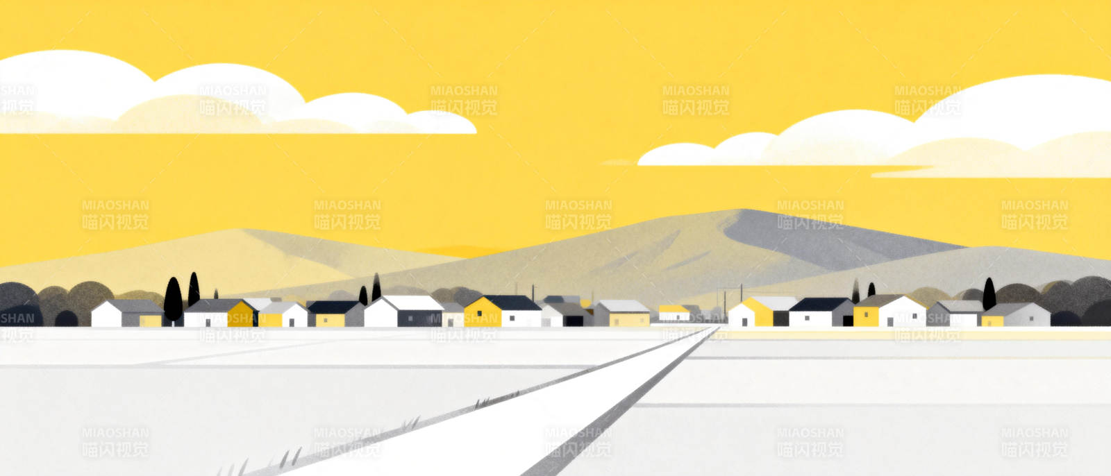 雪原小镇静谧晨曦图片