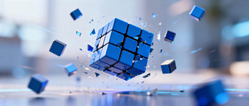 蓝色魔方破碎瞬间图片