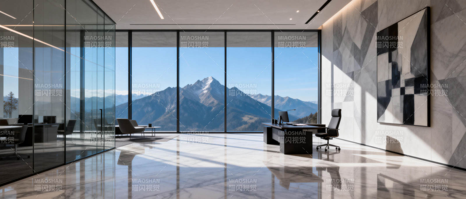 雪山映照现代办公空间图片
