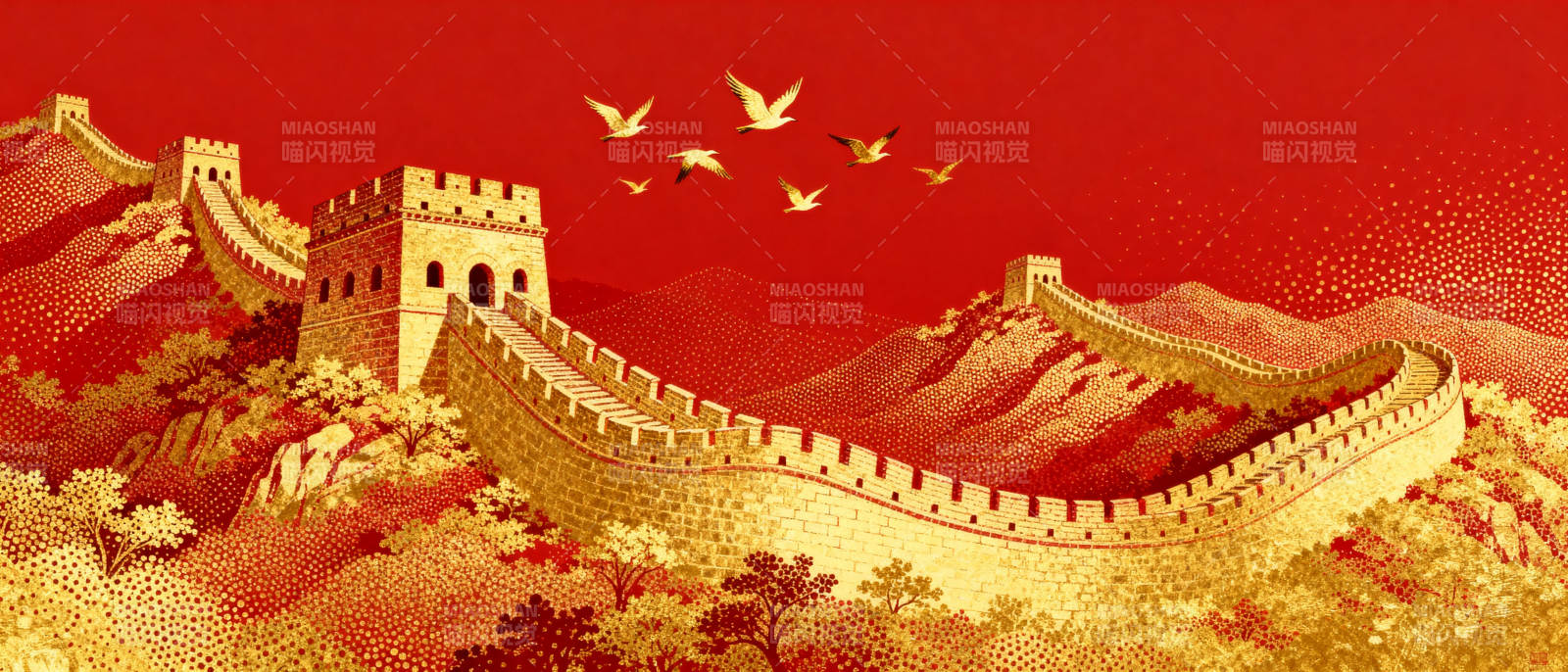 长城雄姿 飞鸟翱翔图片