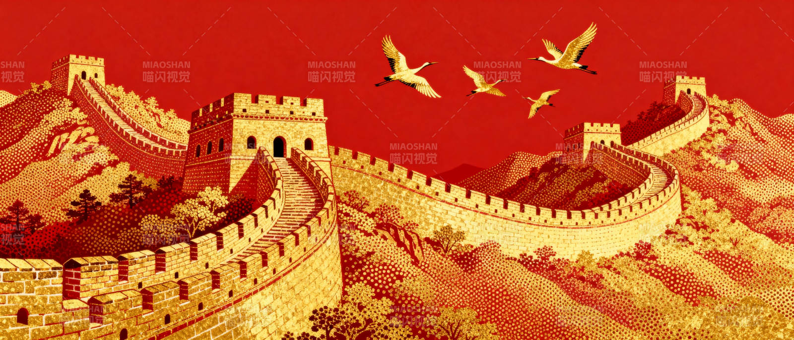 长城飞鸟图图片