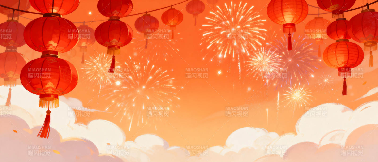 新春烟花映红灯图片