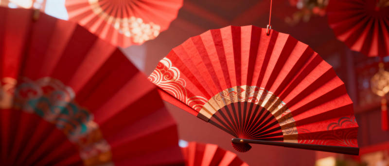 红扇迎春图片