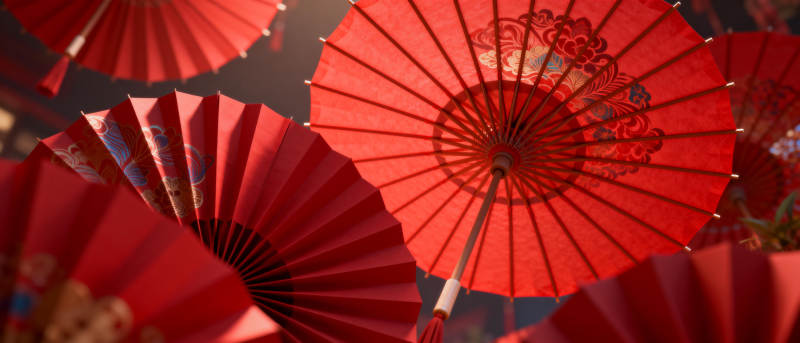 红伞映春光图片