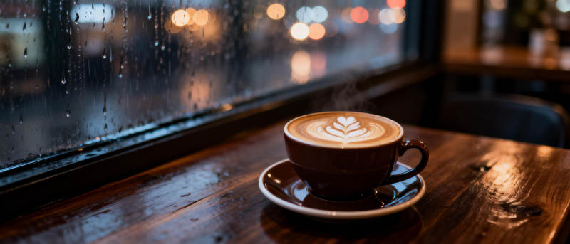 窗边咖啡 雨夜静谧图片