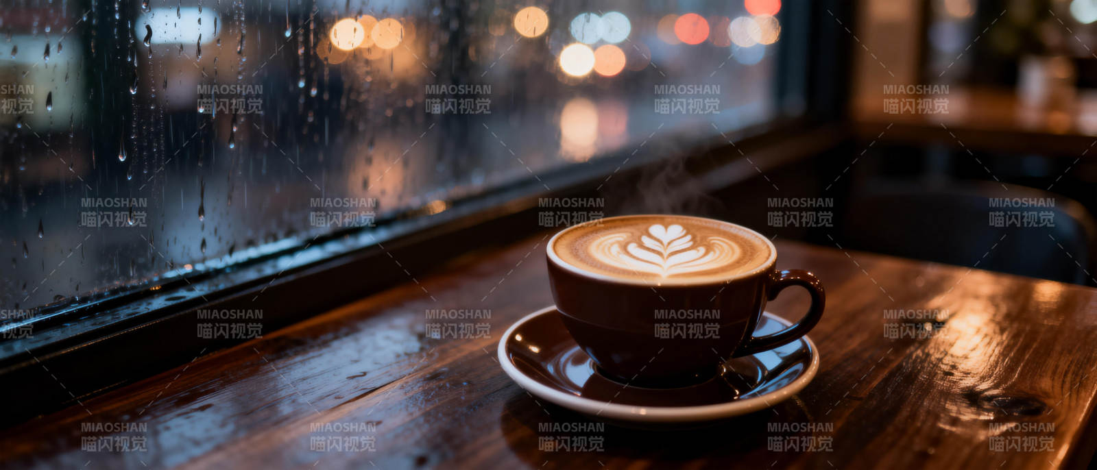窗边咖啡 雨夜静谧图片