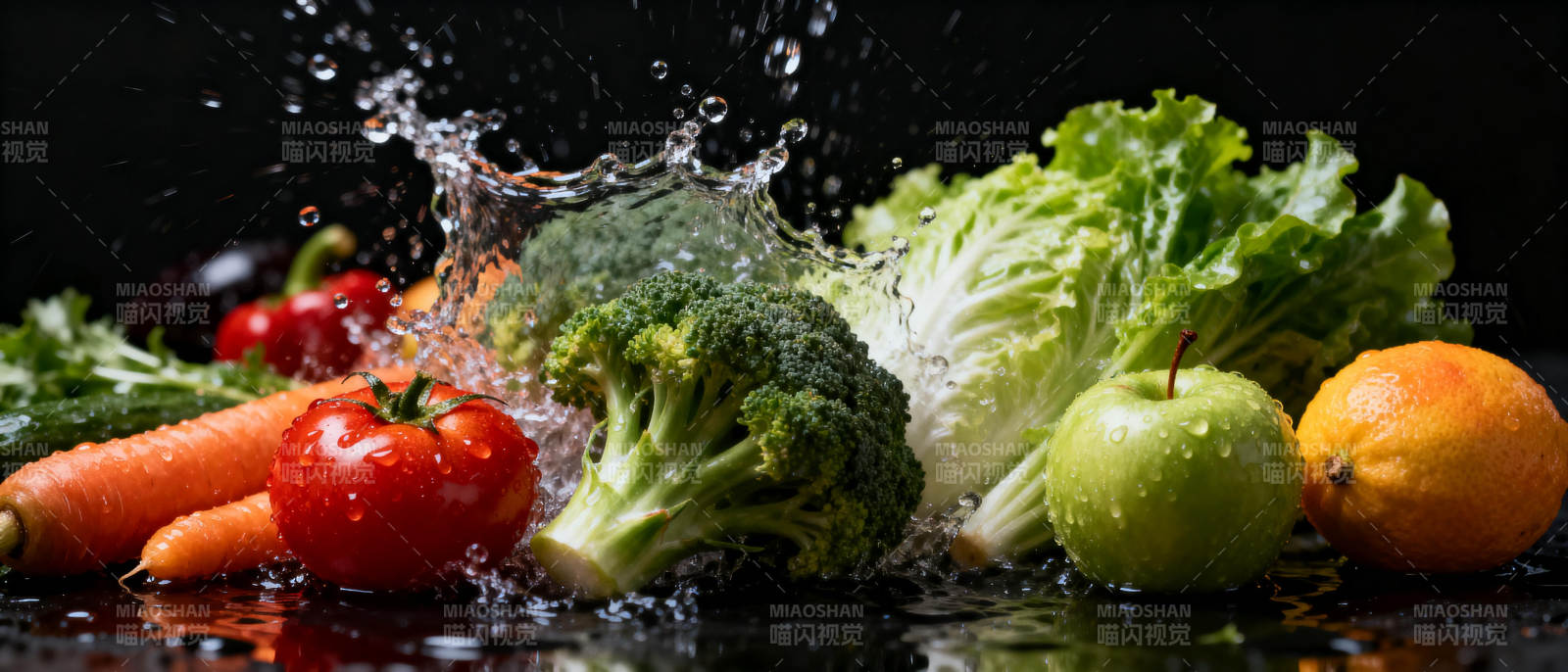 新鲜蔬果水花四溅图片
