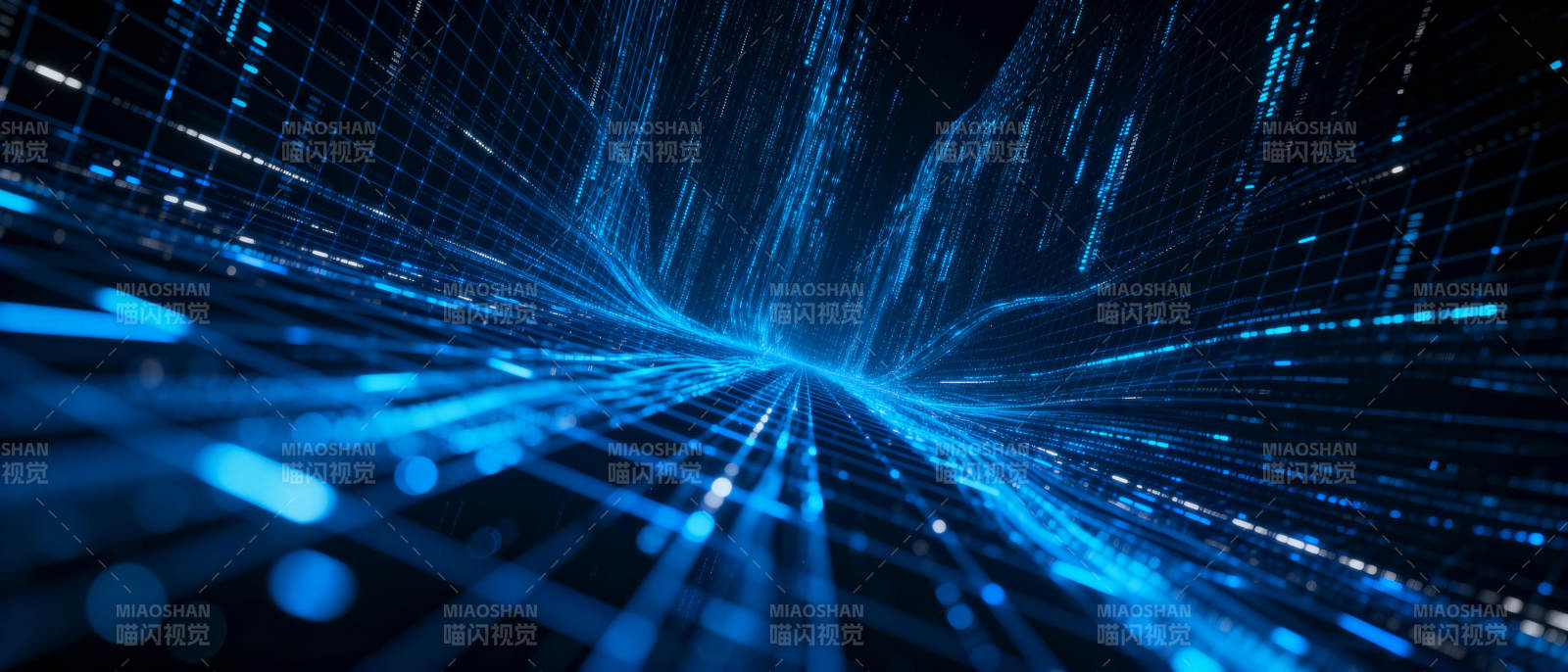 蓝色数据流隧道图片