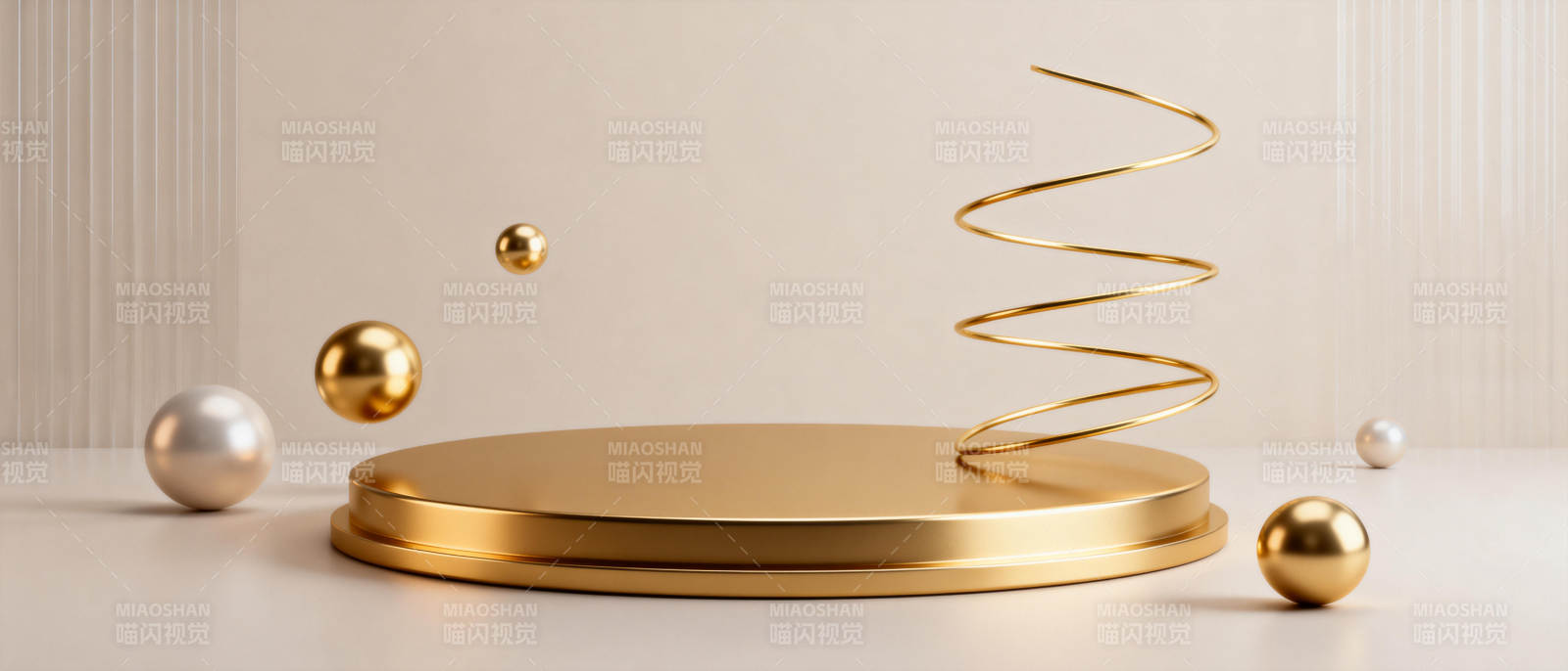 金色螺旋与球体艺术图片