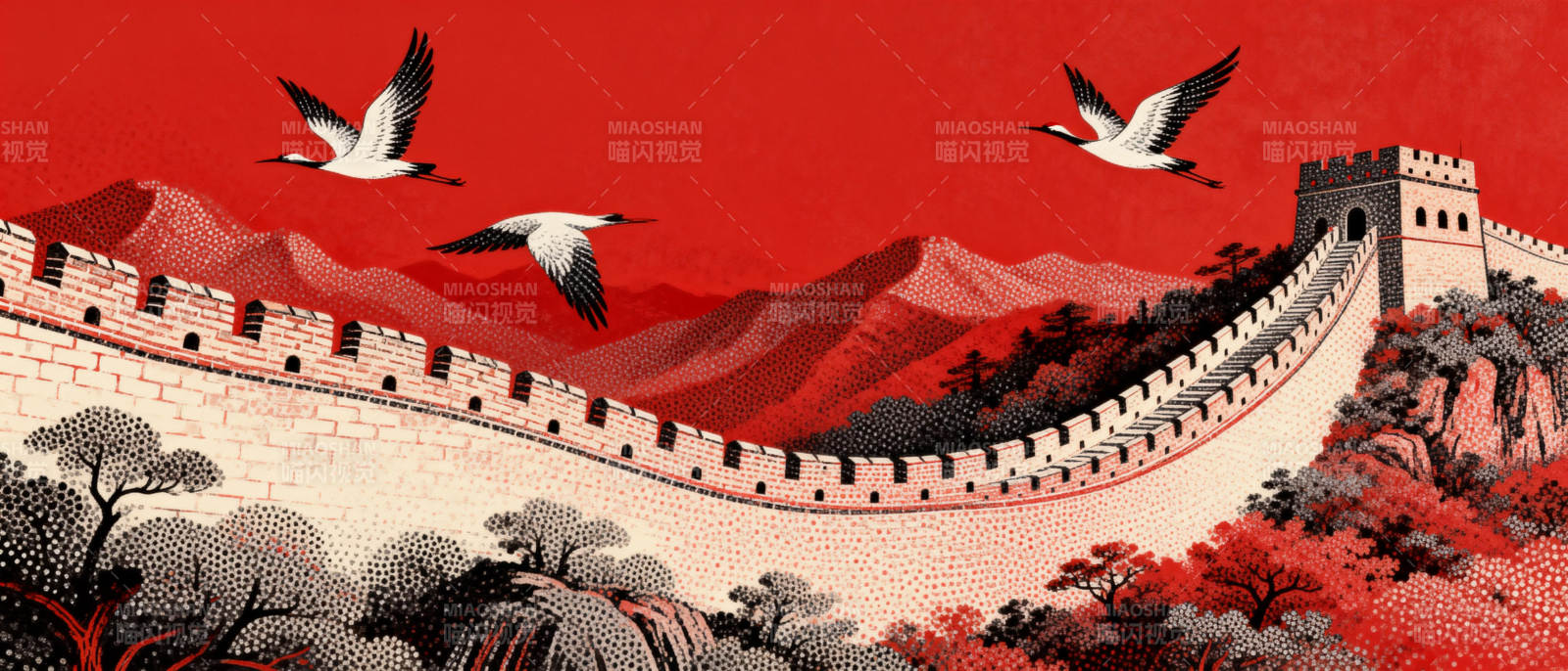 长城飞鹤图图片